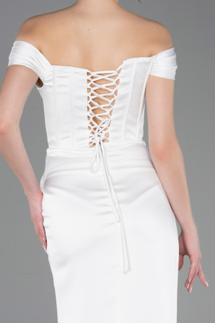 Robe de Soirée Longue Satin Blanc ABU5976