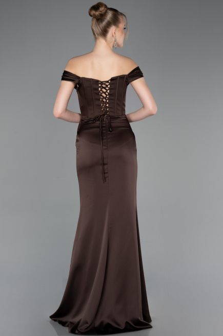 Robe de Soirée Longue Satin Brun ABU5976
