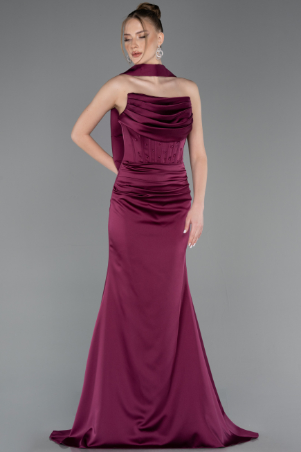Robe de Soirée Longue Satin Prune ABU5944