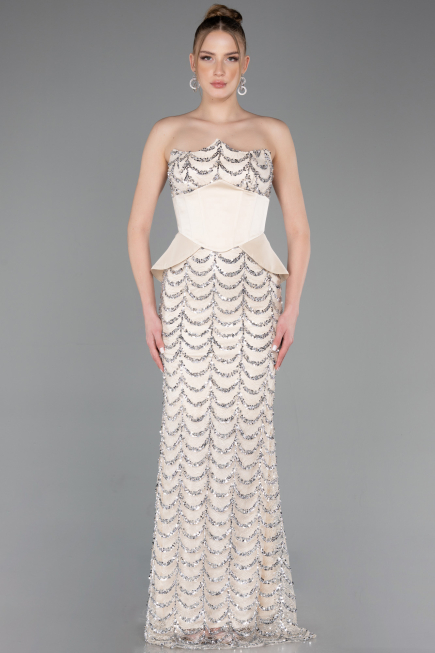 Tenue de Soirée Longue Squameuse Beige ABU5979