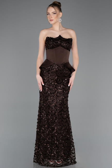Tenue de Soirée Longue Squameuse Brun ABU5979