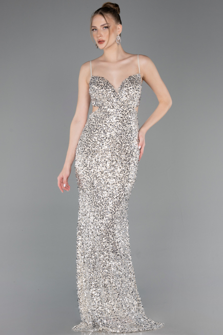 Robe de Soirée Longue Beige ABU5980