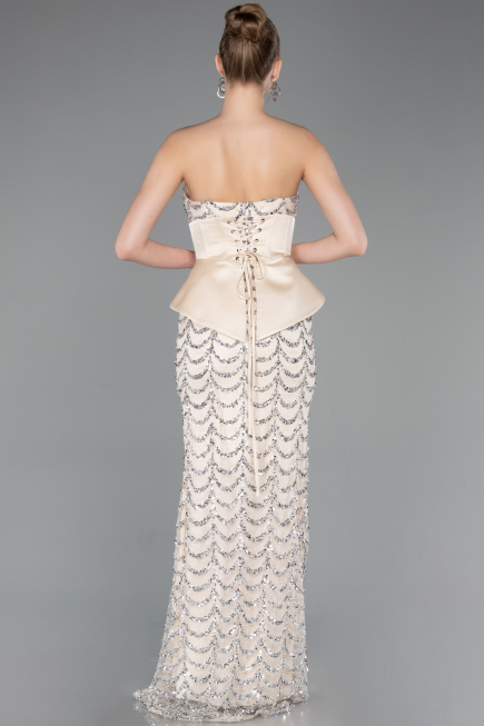 Tenue de Soirée Longue Squameuse Beige ABU5979