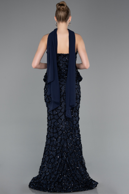 Robe Queue de Poisson Longue Squameuse Bleu Marine ABU5982