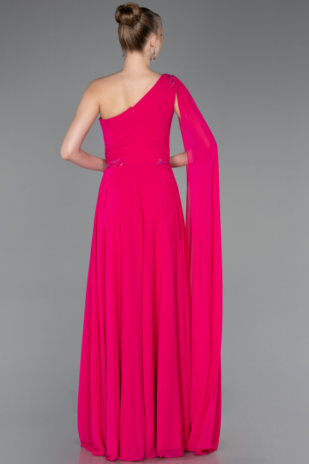 Robe de Soirée Longue Mousseline Fushia ABU5984