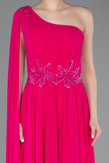 Robe de Soirée Longue Mousseline Fushia ABU5984