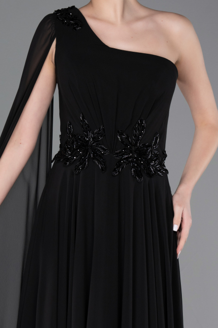 Robe de Soirée Longue Mousseline Noir ABU5984