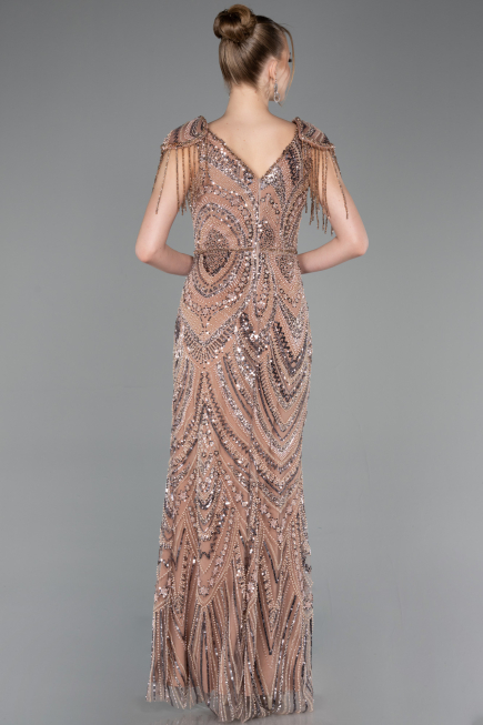 Robe de Soirée Longue Perlé Cuivre ABU5959
