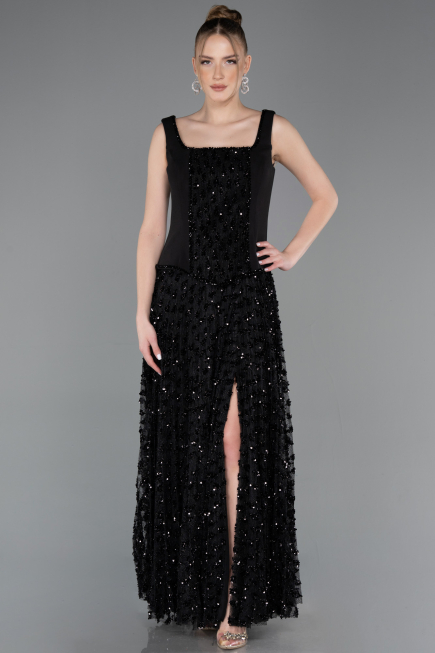 Robe de Soirée Longue Squameuse Noir ABU5986