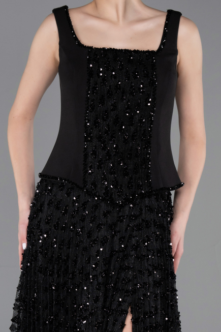 Robe de Soirée Longue Squameuse Noir ABU5986