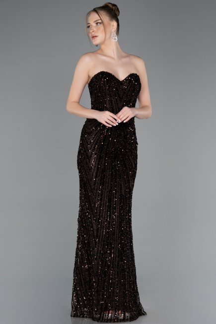 Robe de Soirée Longue Squameuse Brun ABU5978