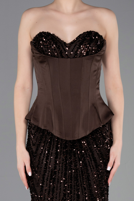 Robe de Soirée Longue Squameuse Brun ABU5978