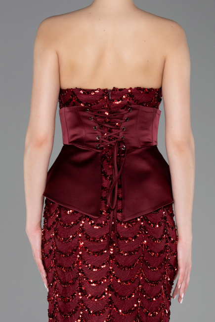 Tenue de Soirée Longue Squameuse Rouge Bordeaux ABU5979