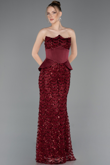 Tenue de Soirée Longue Squameuse Rouge Bordeaux ABU5979