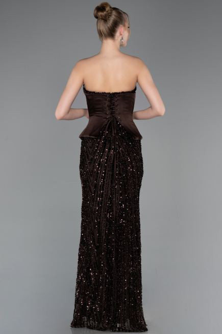 Robe de Soirée Longue Squameuse Brun ABU5978