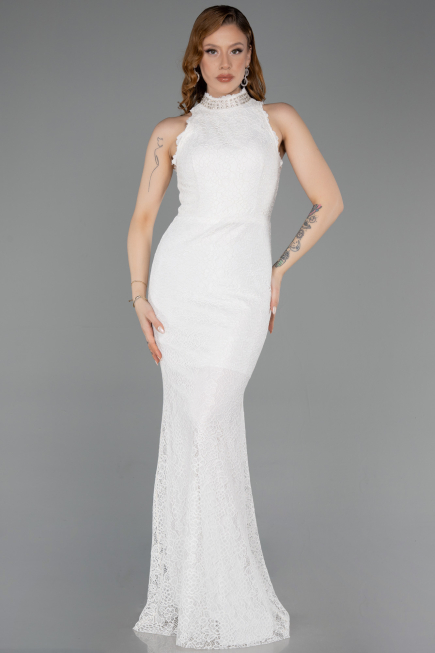 Robe de Soirée Longue Dantelle Blanc ABU5987