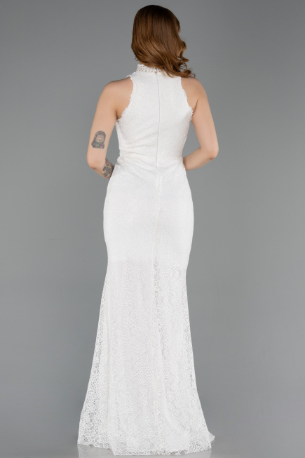 Robe de Soirée Longue Dantelle Blanc ABU5987