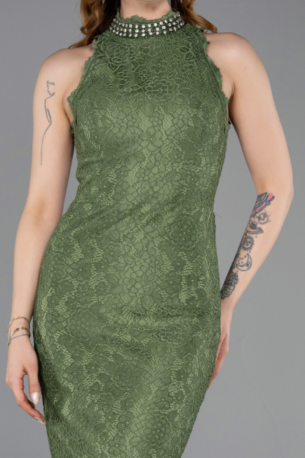 Robe de Soirée Longue Dantelle Kaki ABU5987