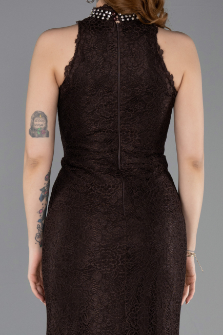 Robe de Soirée Longue Dantelle Brun ABU5987