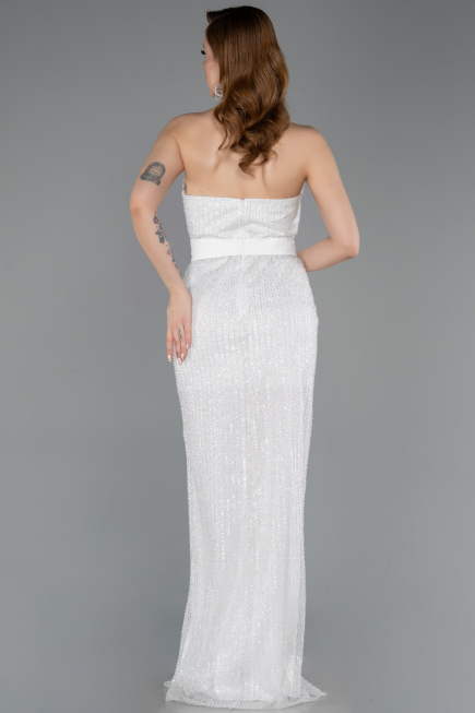 Robe de Soirée Longue Perlé Blanc ABU5988
