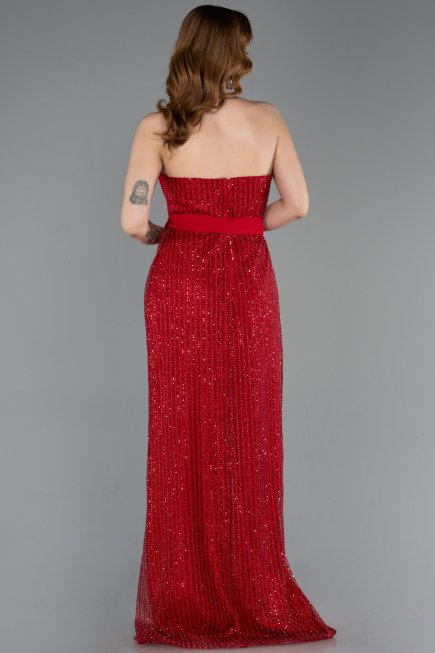 Robe de Soirée Longue Perlé Rouge ABU5988