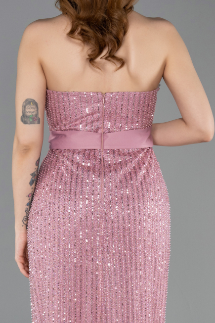 Robe de Soirée Longue Perlé Poudre ABU5988