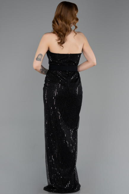 Robe de Soirée Longue Perlé Noir ABU5988