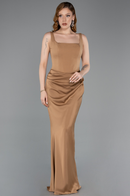 Robe de Soirée Longue Satin Bronze ABU5990