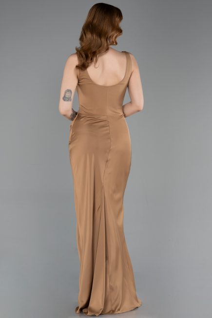 Robe de Soirée Longue Satin Bronze ABU5990