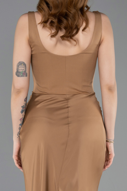 Robe de Soirée Longue Satin Bronze ABU5990