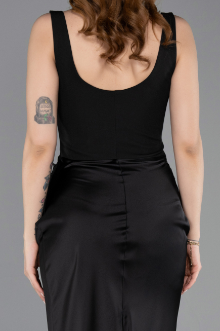 Robe de Soirée Longue Satin Noir ABU5990