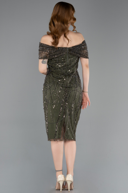 Robe De Soirée Midi Perlé Kaki ABK2592