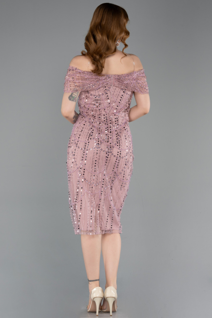 Robe De Soirée Midi Perlé Poudre ABK2592