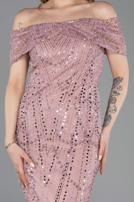Robe De Soirée Midi Perlé Poudre ABK2592