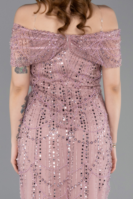 Robe De Soirée Midi Perlé Poudre ABK2592