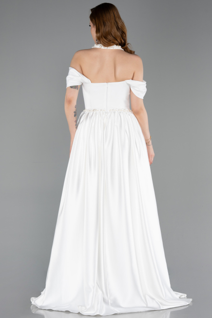 Robe de Soirée Longue Satin Blanc ABU5995