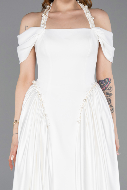 Robe de Soirée Longue Satin Blanc ABU5995