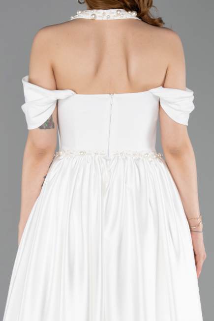 Robe de Soirée Longue Satin Blanc ABU5995