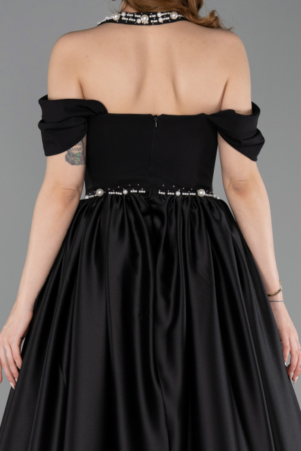 Robe de Soirée Longue Satin Noir ABU5995