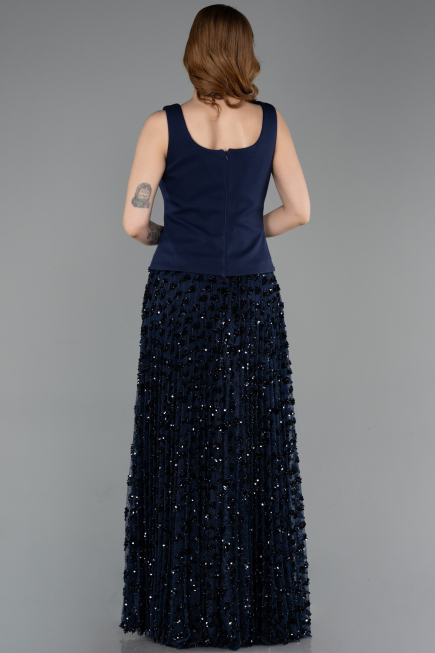Robe de Soirée Longue Squameuse Bleu Marine ABU5986