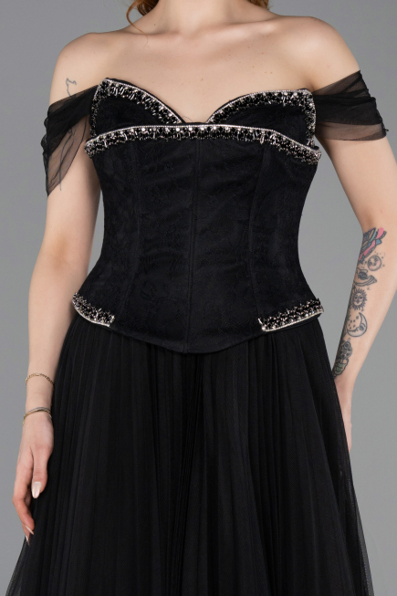 Robe de Soirée Longue Dantelle Noir ABU5996