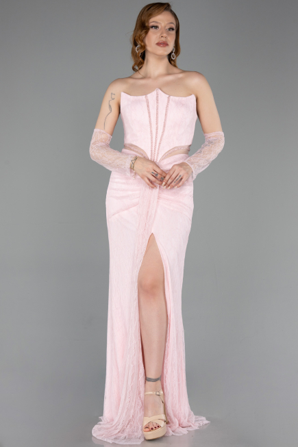 Robe De Soirée Dantelle Longue Poudre ABU5736