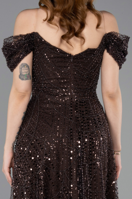 Robe De Soirée Midi Perlé Brun foncé ABK2594