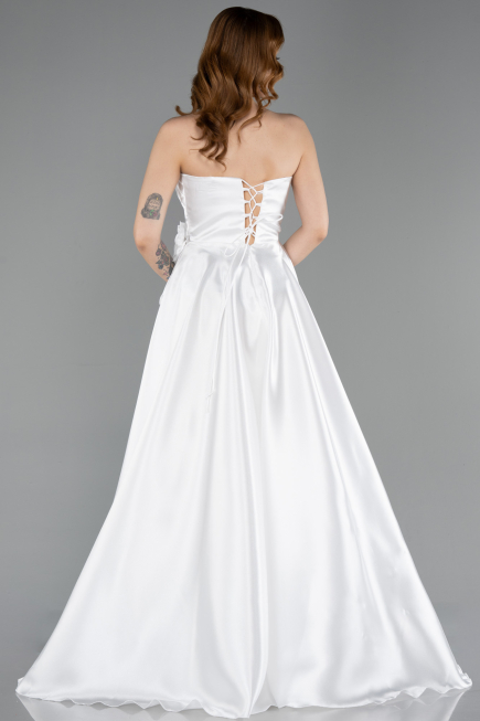 Robe de Soirée Longue Satin Blanc ABU5998