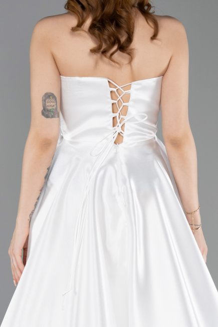 Robe de Soirée Longue Satin Blanc ABU5998