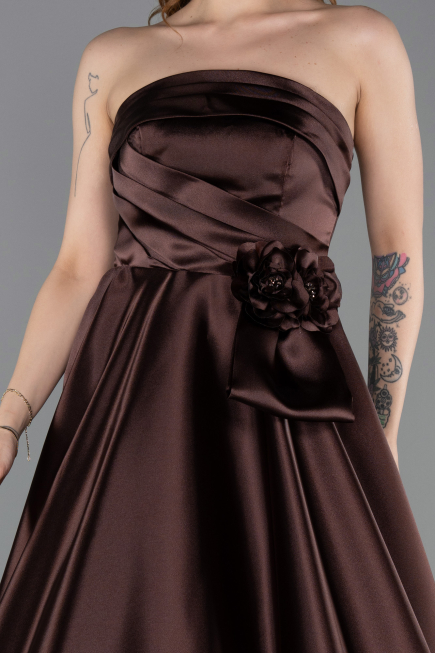 Robe de Soirée Longue Satin Brun ABU5998