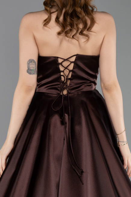 Robe de Soirée Longue Satin Brun ABU5998