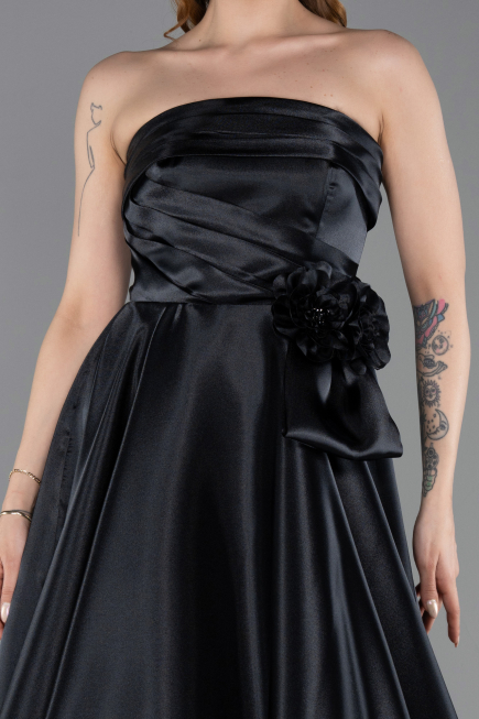 Robe de Soirée Longue Satin Noir ABU5998