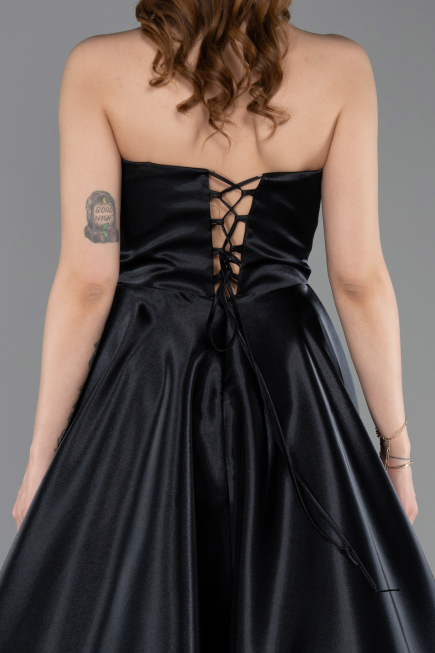 Robe de Soirée Longue Satin Noir ABU5998