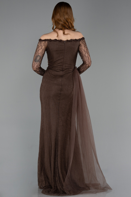 Robe de Soirée Longue Dantelle Brun ABU5999